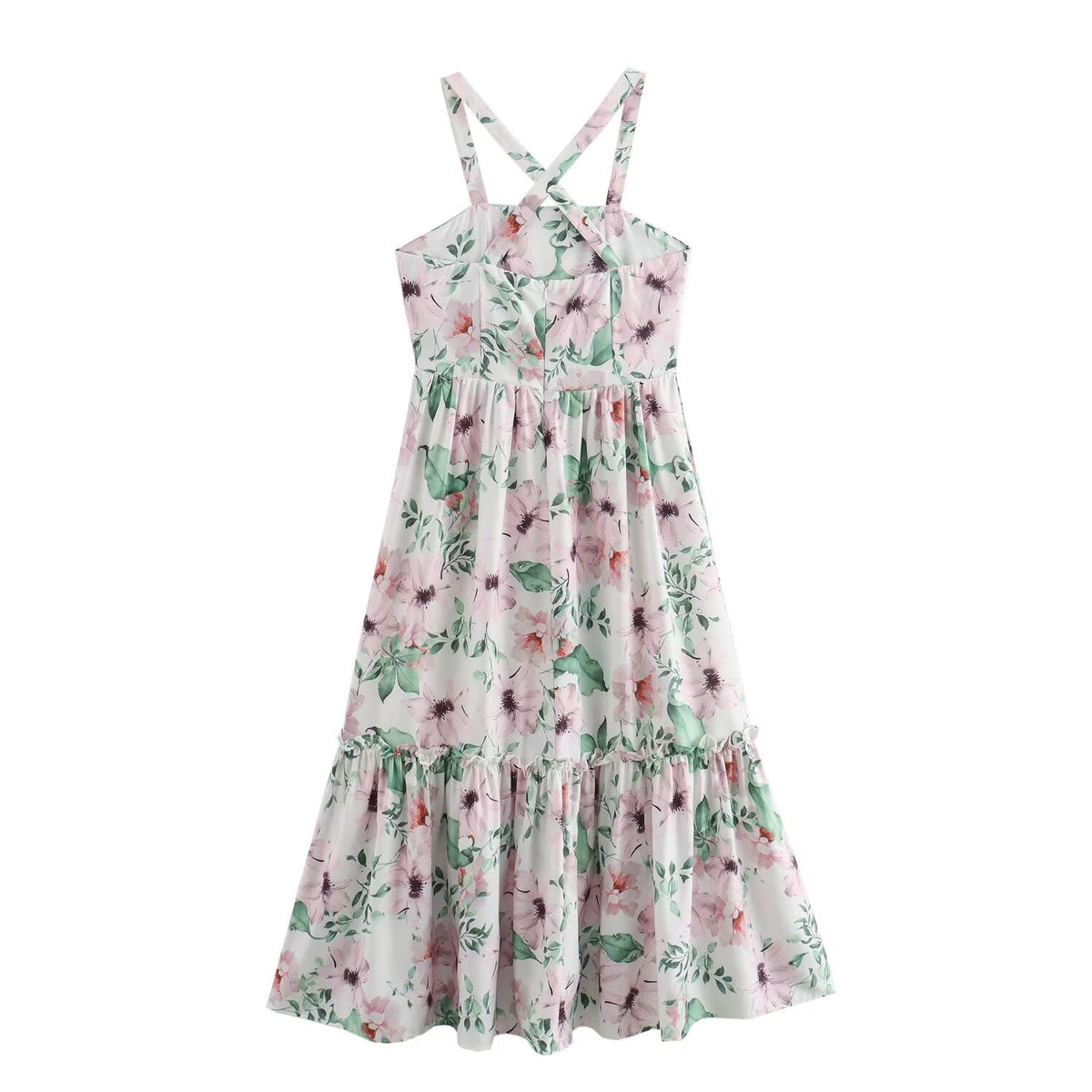 French Casual Vacation Simple Halter Printing Slip Dress