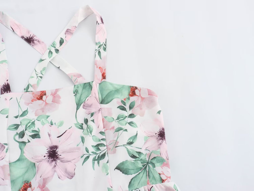 French Casual Vacation Simple Halter Printing Slip Dress