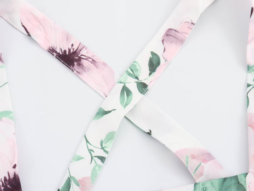 French Casual Vacation Simple Halter Printing Slip Dress