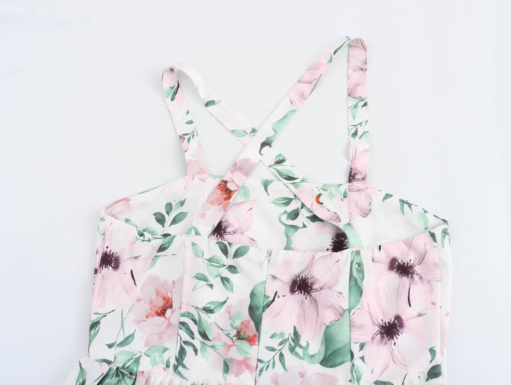 French Casual Vacation Simple Halter Printing Slip Dress