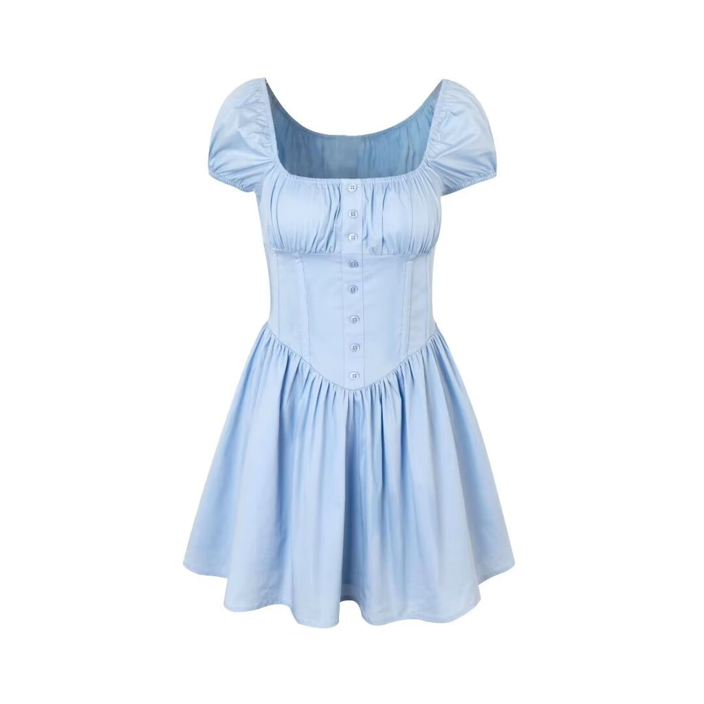 Square-Neck Puff-Sleeve Corset Mini Dress