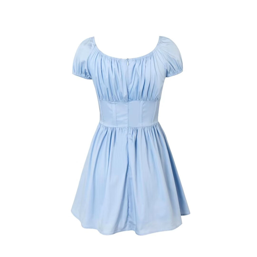 Square-Neck Puff-Sleeve Corset Mini Dress