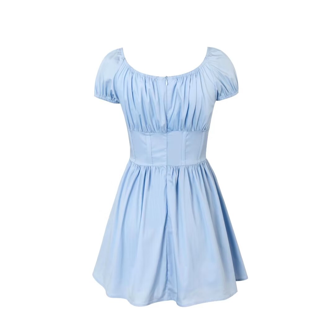 Square-Neck Puff-Sleeve Corset Mini Dress