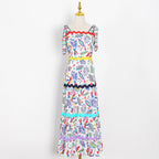 Women's Autumn Winter Printed Strap High Waist Slimming Large Hem Type Long Sexy Women Dress