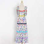 Women's Autumn Winter Printed Strap High Waist Slimming Large Hem Type Long Sexy Women Dress