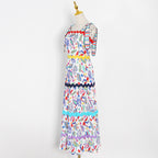 Women's Autumn Winter Printed Strap High Waist Slimming Large Hem Type Long Sexy Women Dress