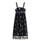 Summer High Waist Print Mid Length Strap Dress