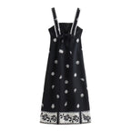 Summer High Waist Print Mid Length Strap Dress