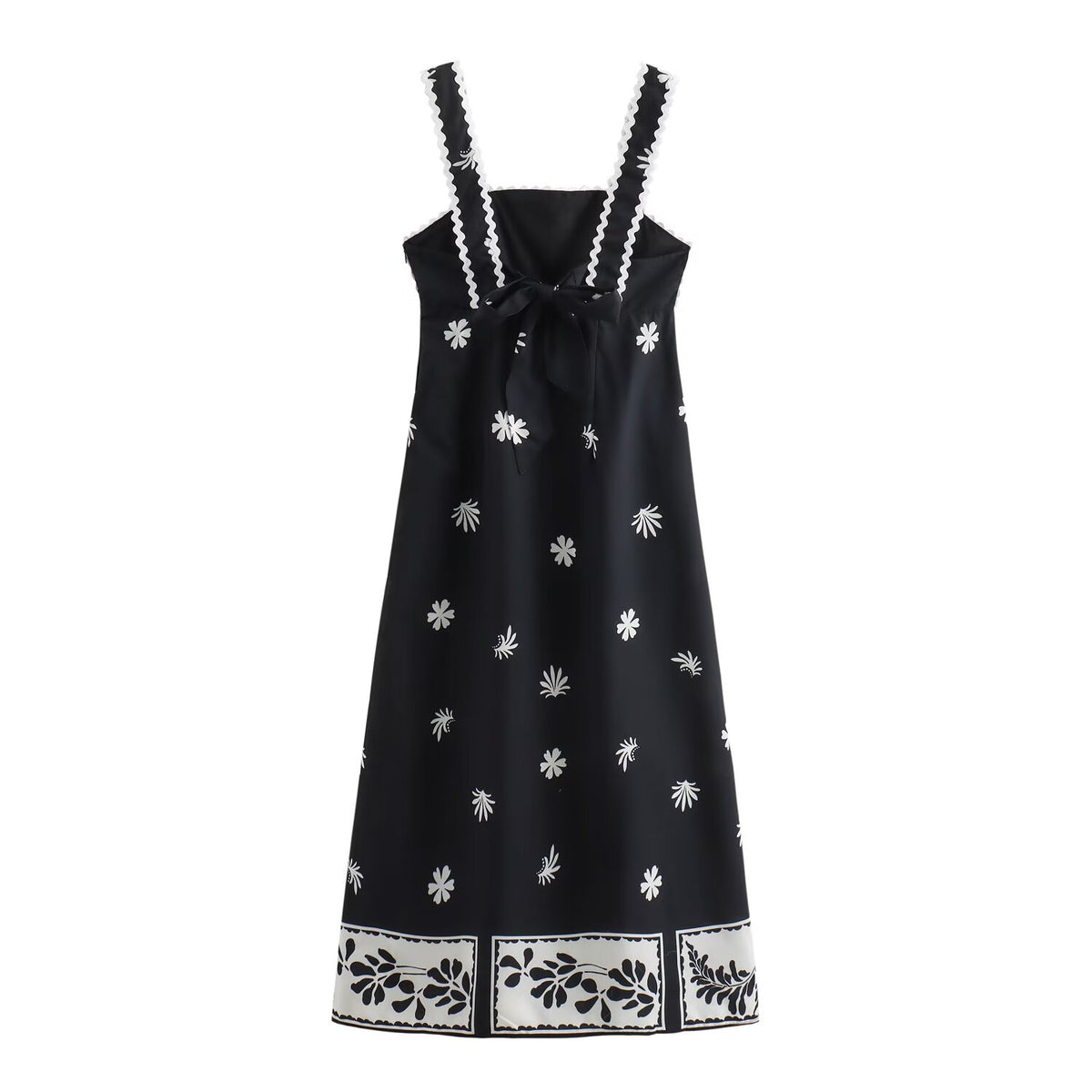 Summer High Waist Print Mid Length Strap Dress