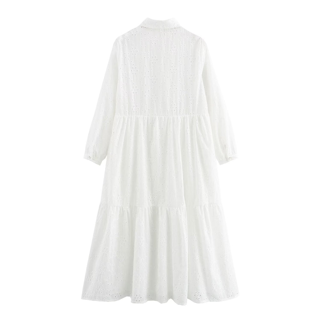 Women's Embroidered Collared Midi Dress