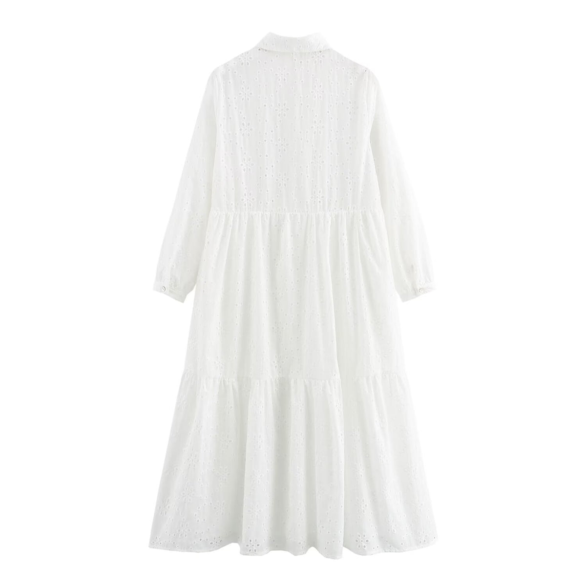 Women's Embroidered Collared Midi Dress