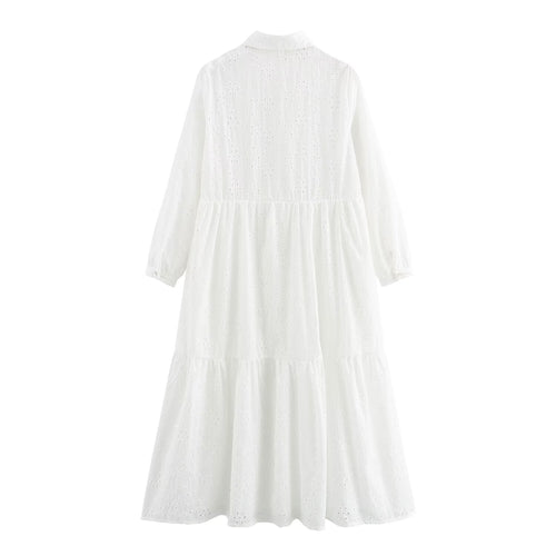 Women's Embroidered Collared Midi Dress
