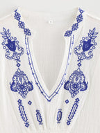 Women's Cotton Fabric Beaded Embroidered V Neck Long Sleeve Shirt Top