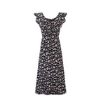 Black Floral Ruffle Midi Dress