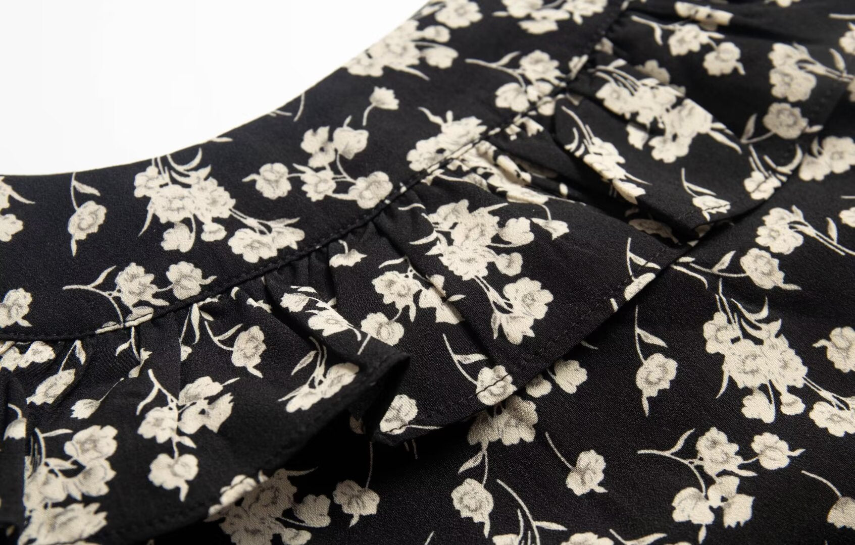 Black Floral Ruffle Midi Dress