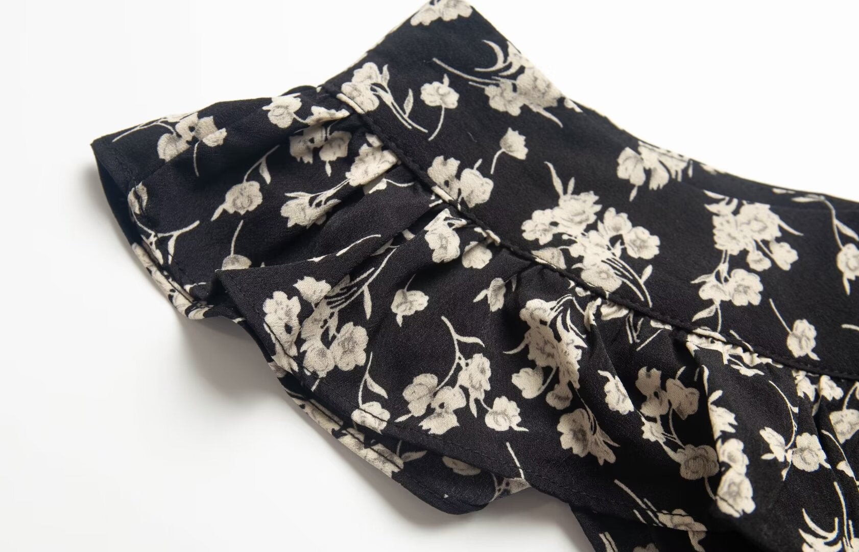 Black Floral Ruffle Midi Dress