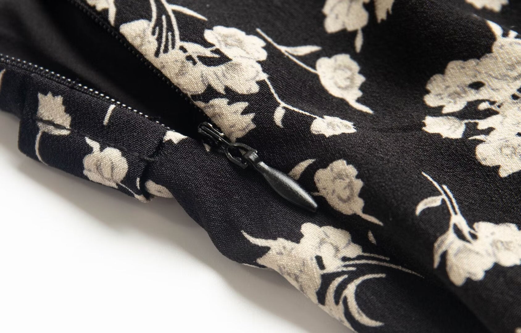 Black Floral Ruffle Midi Dress