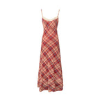 Vintage Red-Grid V-Neck Slip Dress