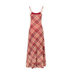Vintage Red-Grid V-Neck Slip Dress