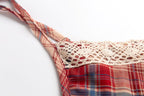 Vintage Red-Grid V-Neck Slip Dress
