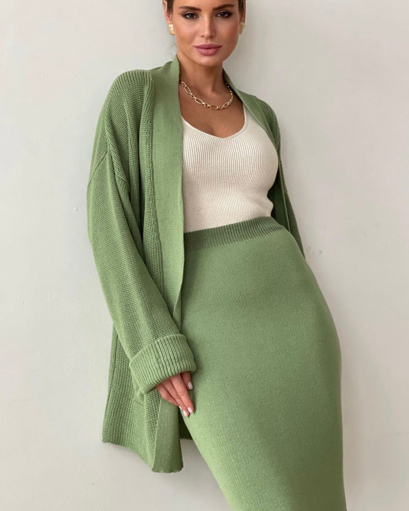 Women's Knit High-Waisted Skirt Suit Two-Piece Set