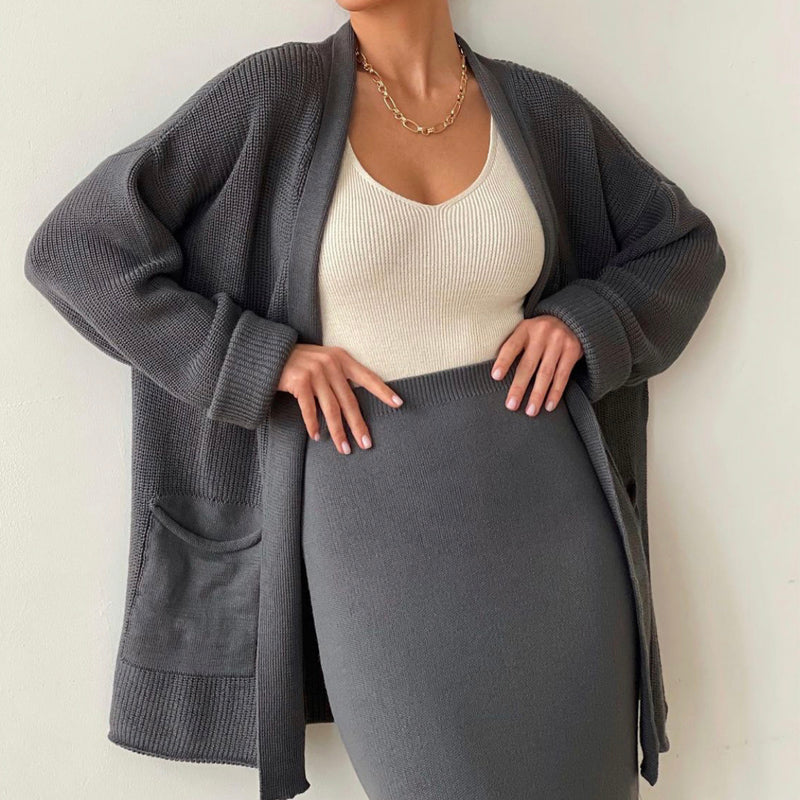 Women's Knit High-Waisted Skirt Suit Two-Piece Set