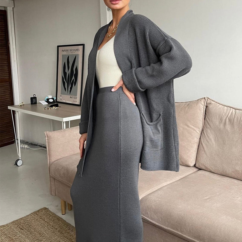 Women's Knit High-Waisted Skirt Suit Two-Piece Set