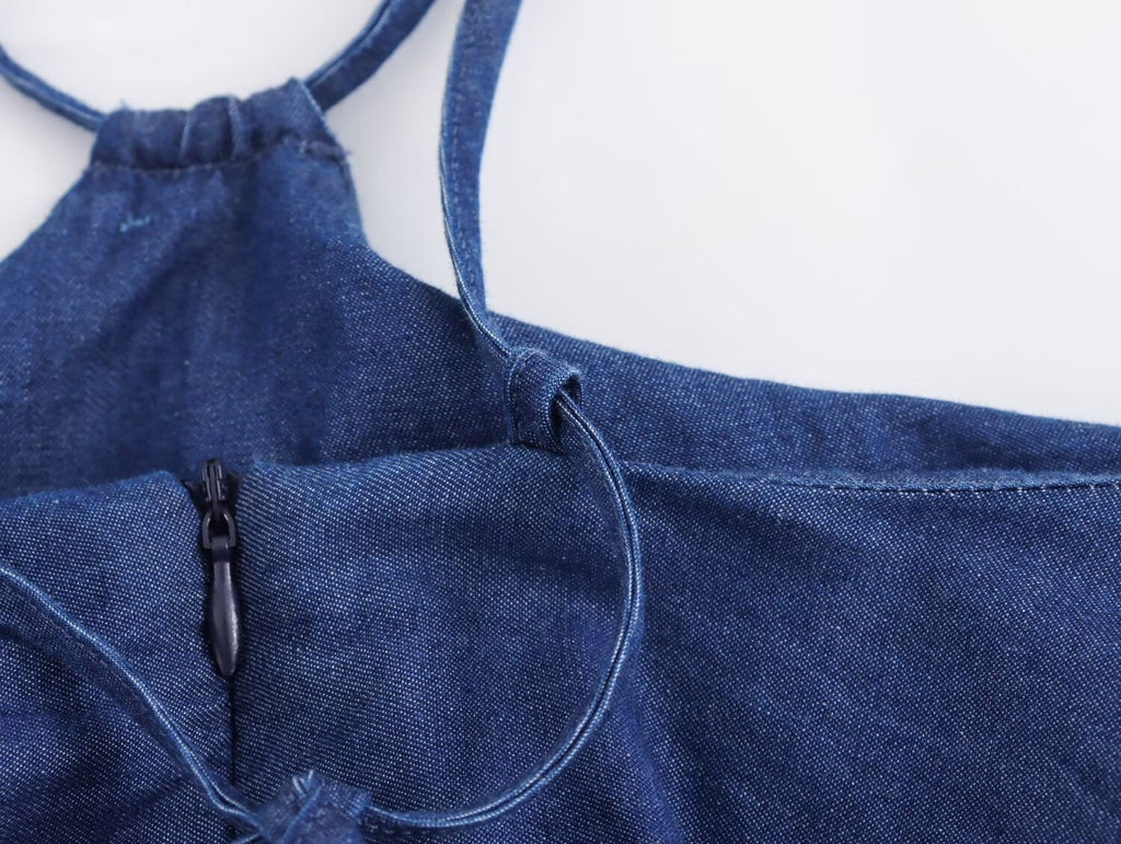 Sleeveless Denim Halter Dress