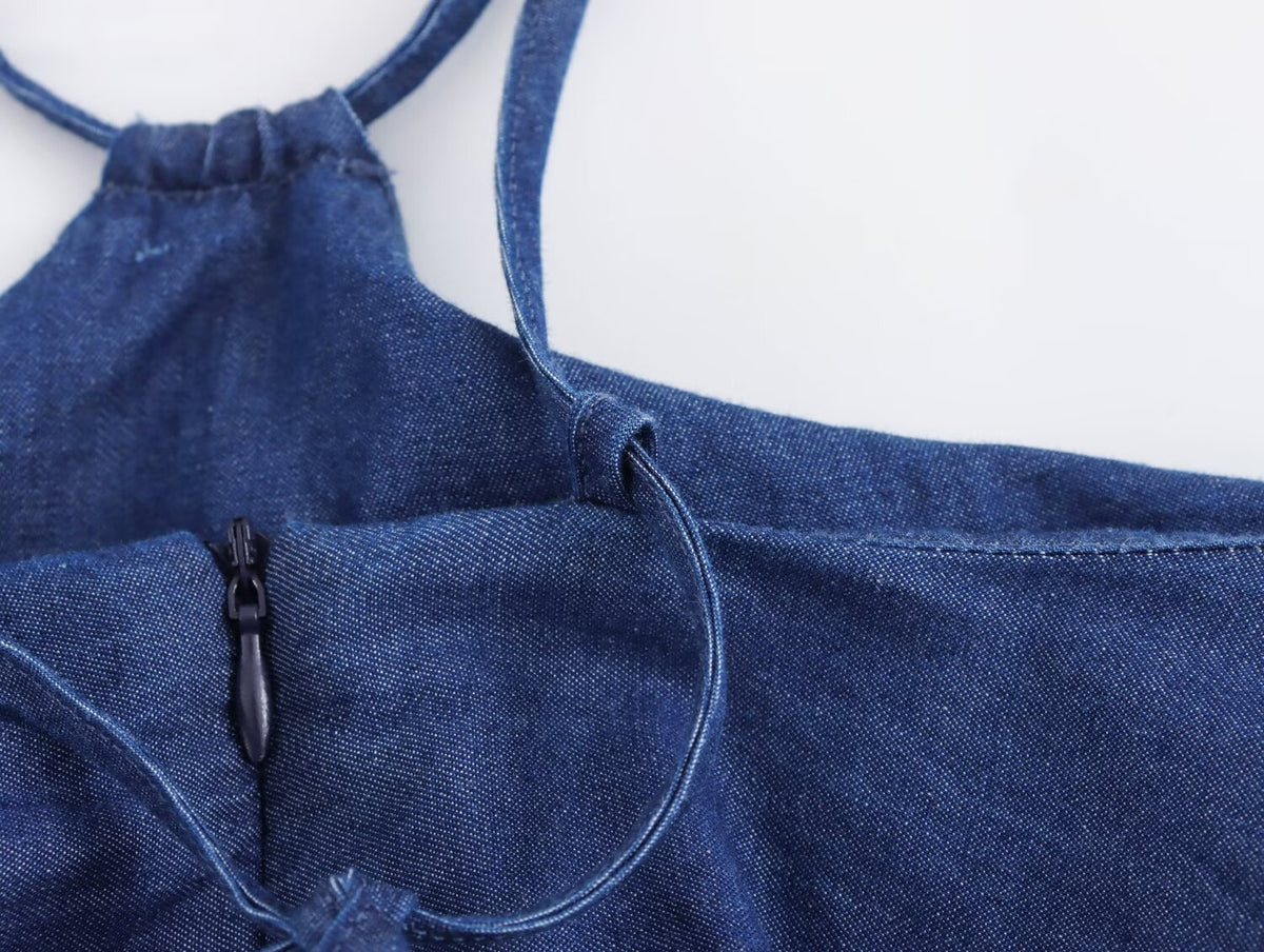 Sleeveless Denim Halter Dress