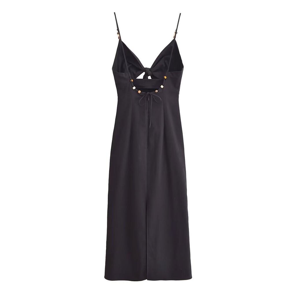 Beaded V Neck Backless Maxi Dress