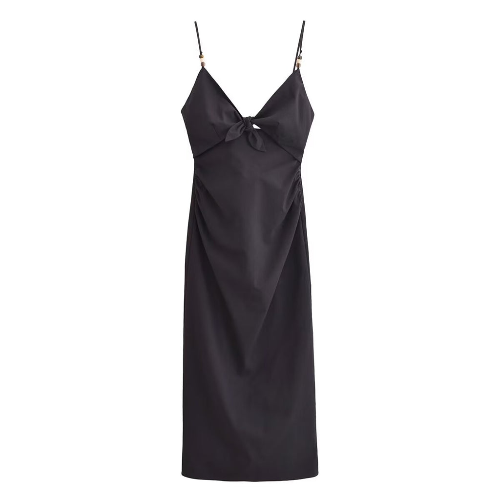 Beaded V Neck Backless Maxi Dress