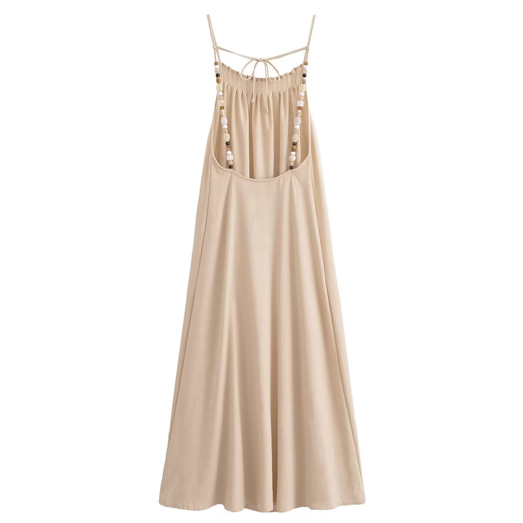 Solid Rbeaded Decoration Dress