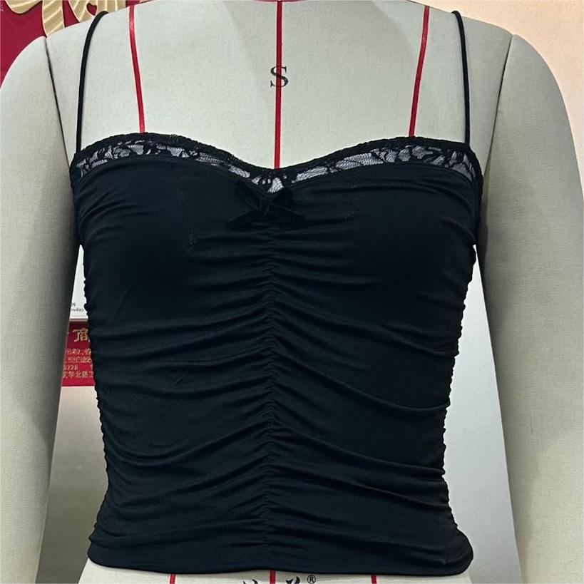's Lace Small Sling Short Bra Bandeau Slim Fit Lace Top Solid