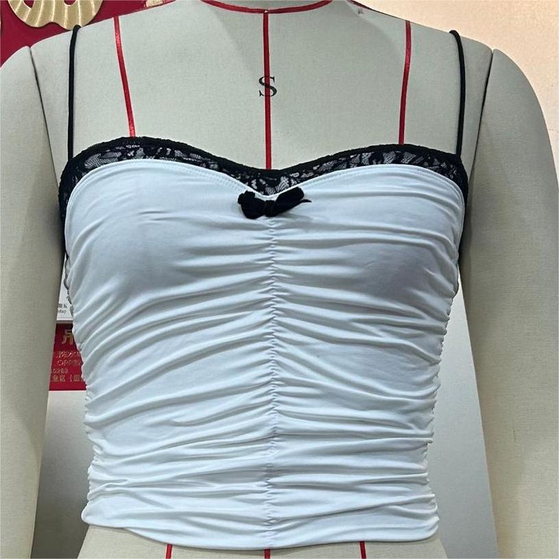 's Lace Small Sling Short Bra Bandeau Slim Fit Lace Top Solid