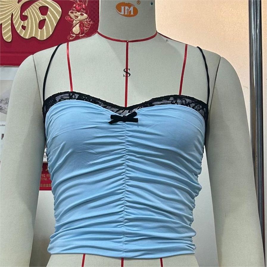 's Lace Small Sling Short Bra Bandeau Slim Fit Lace Top Solid