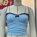 's Lace Small Sling Short Bra Bandeau Slim Fit Lace Top Solid