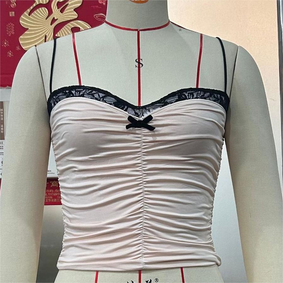 's Lace Small Sling Short Bra Bandeau Slim Fit Lace Top Solid