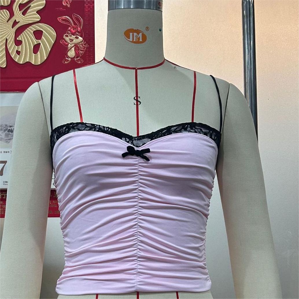 's Lace Small Sling Short Bra Bandeau Slim Fit Lace Top Solid