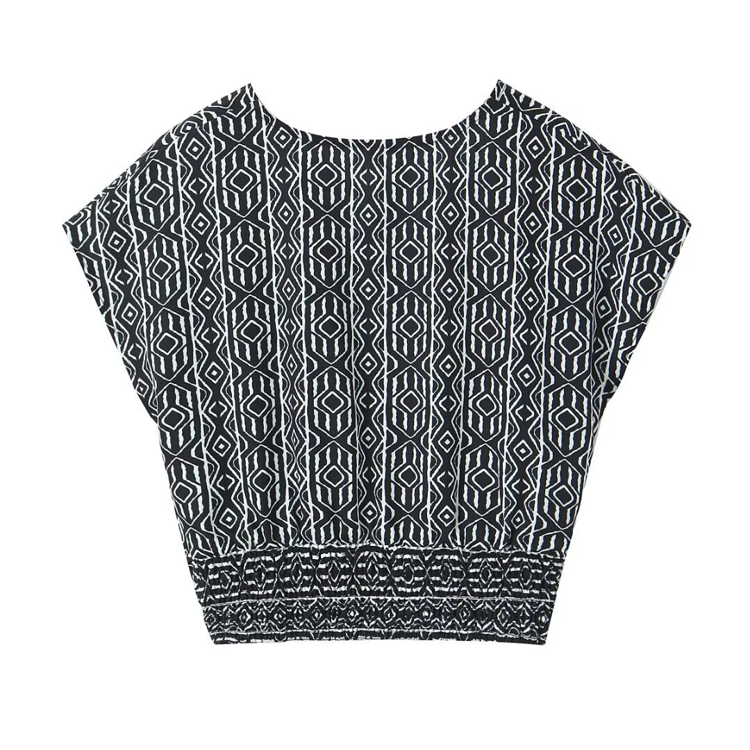 Women's With Knot Printing Cutting Top Trousers