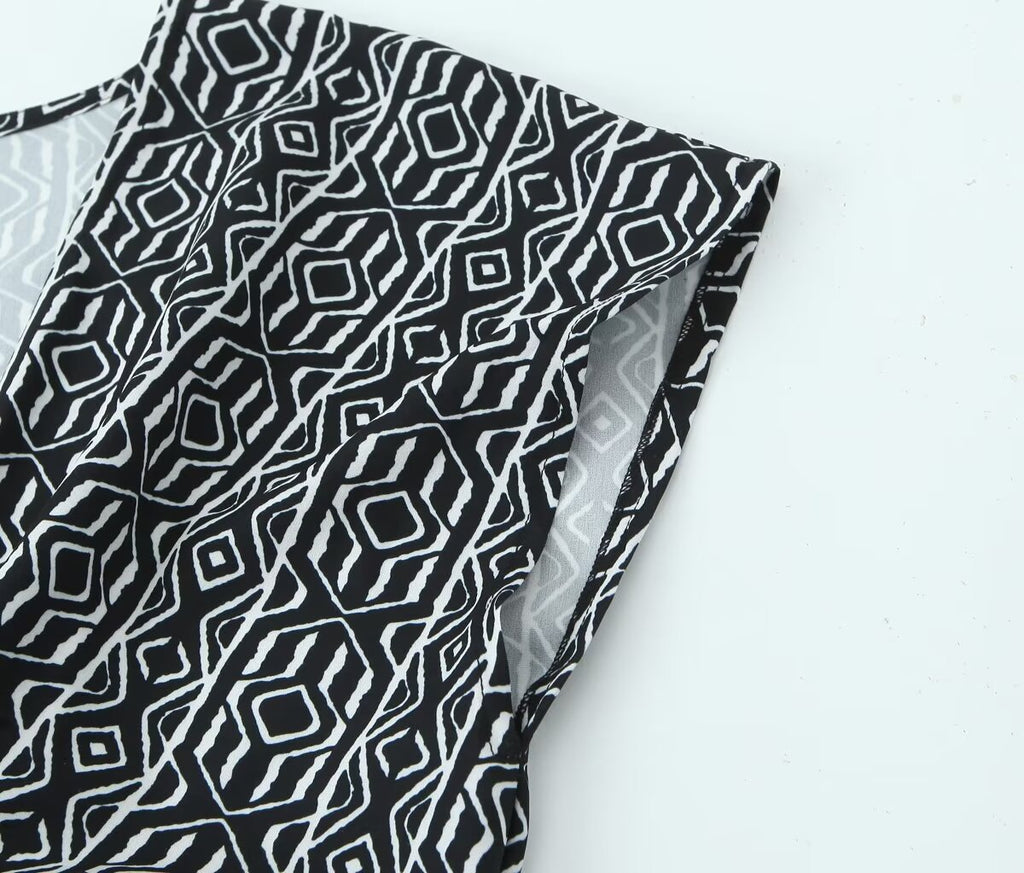 Women's With Knot Printing Cutting Top Trousers