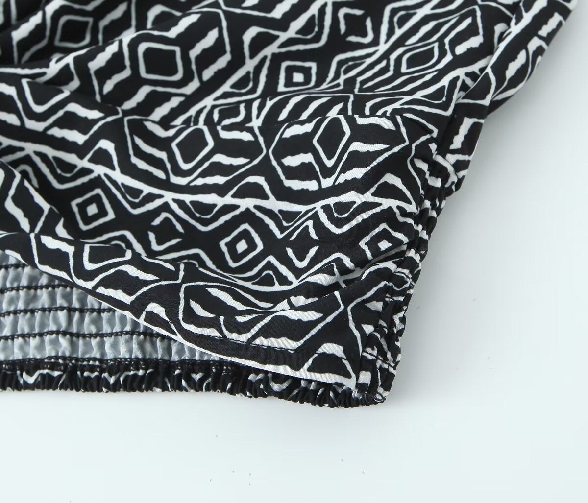 Women's With Knot Printing Cutting Top Trousers