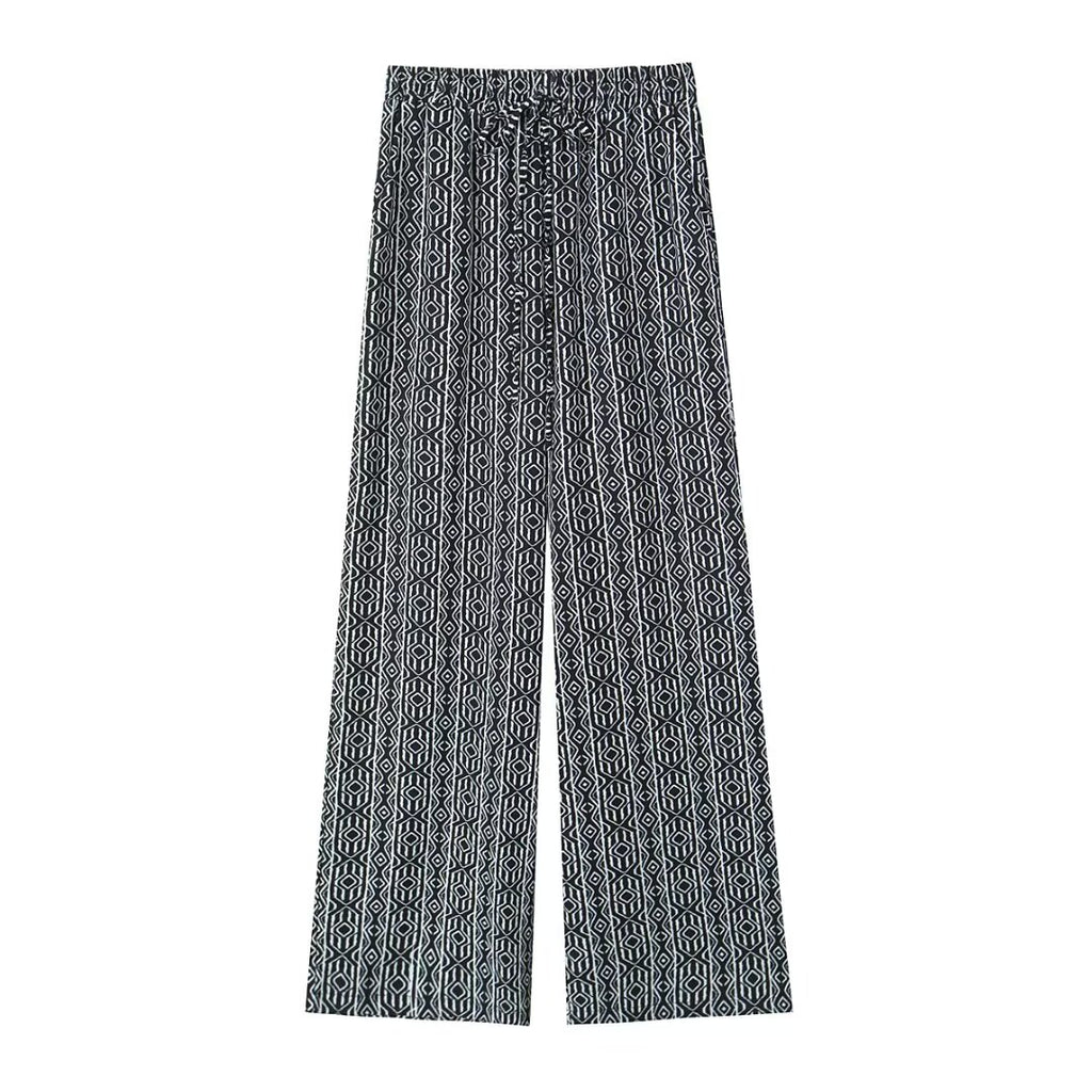 Women's With Knot Printing Cutting Top Trousers