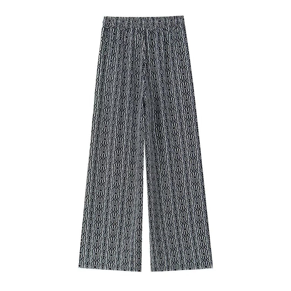 Women's With Knot Printing Cutting Top Trousers