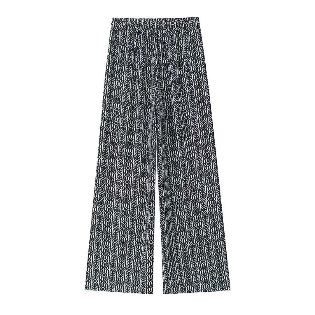 Women's With Knot Printing Cutting Top Trousers