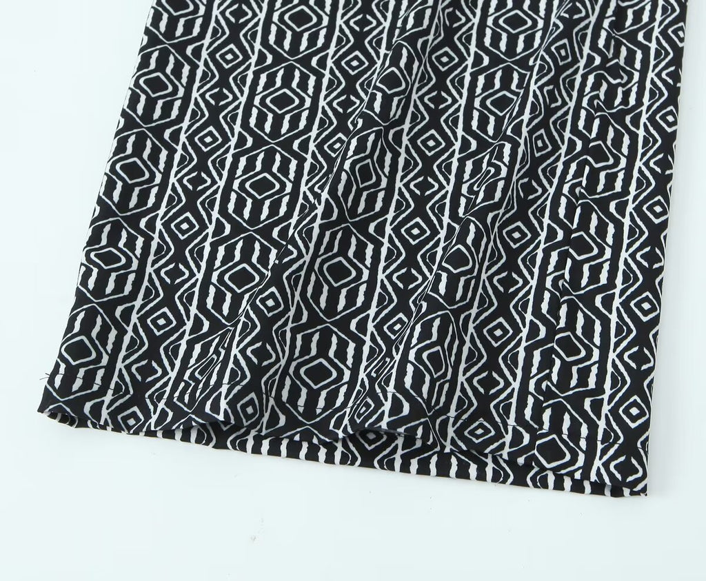 Women's With Knot Printing Cutting Top Trousers