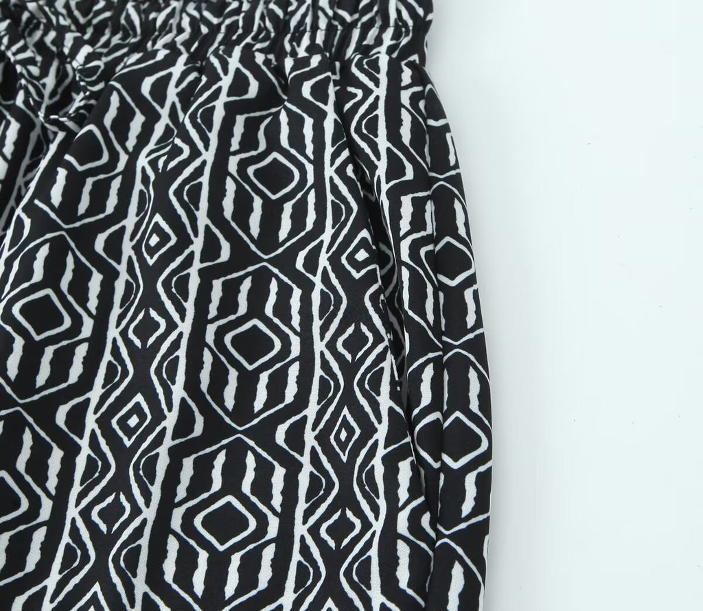 Women's With Knot Printing Cutting Top Trousers