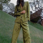 Jacquard Straight Leg Pants Bowknot Decoration Jacquard Blazer Set