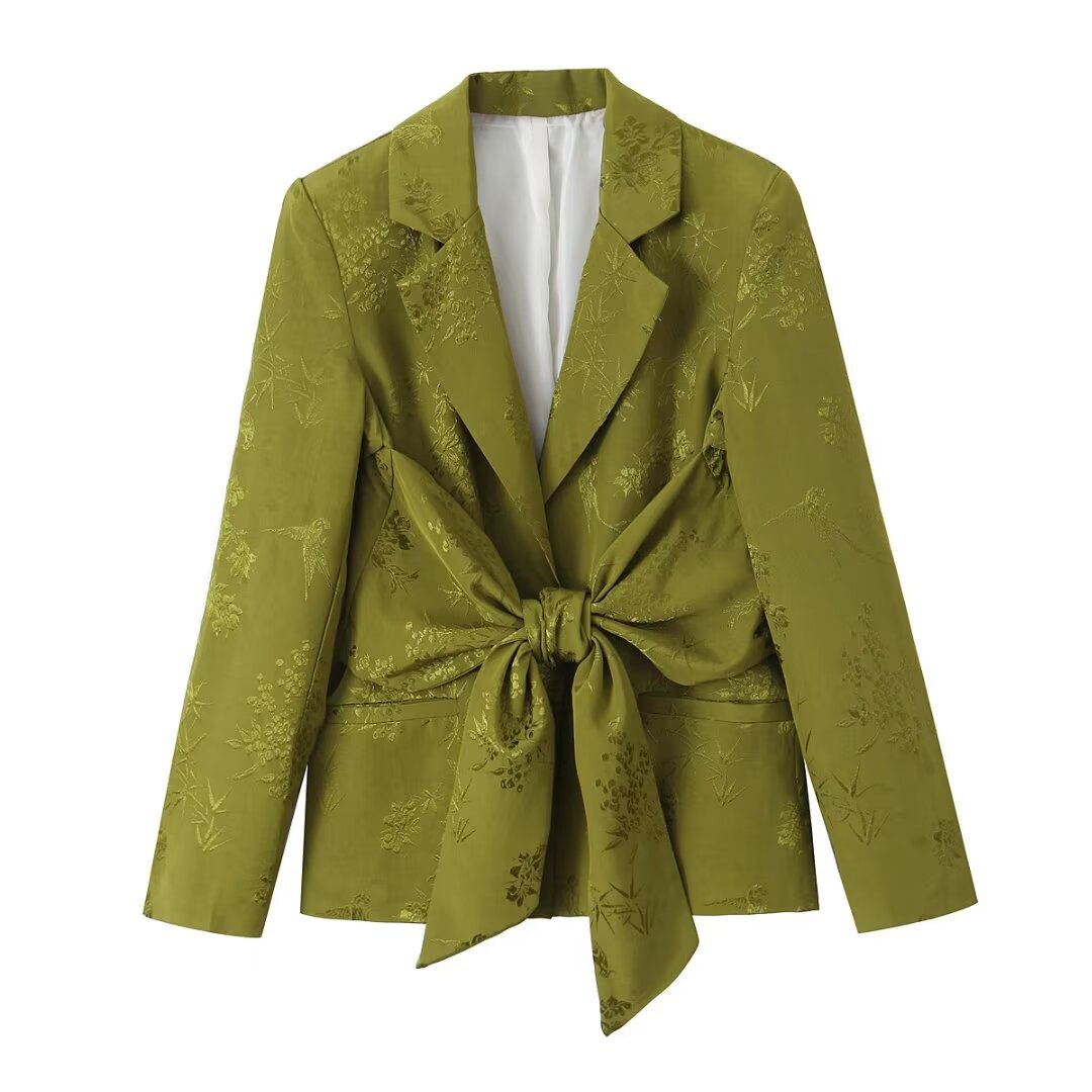 Jacquard Straight Leg Pants Bowknot Decoration Jacquard Blazer Set