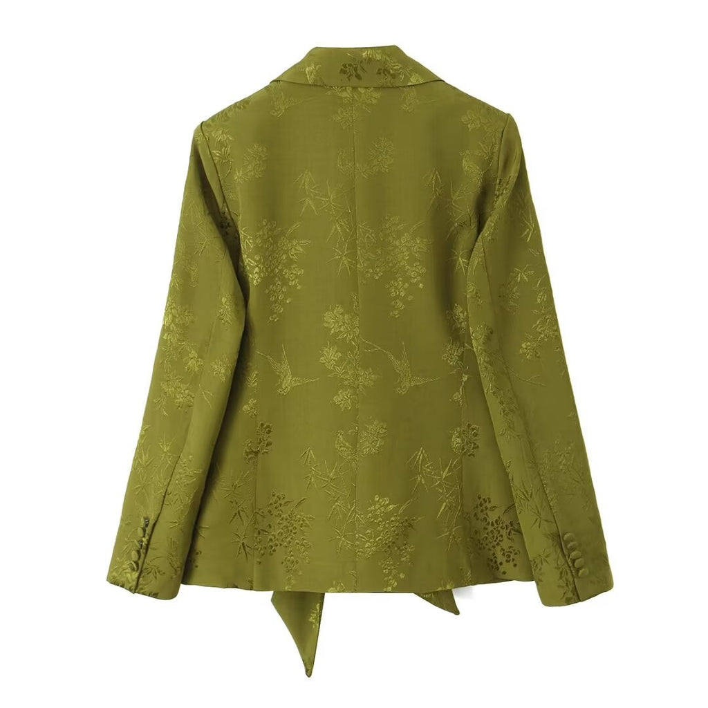 Jacquard Straight Leg Pants Bowknot Decoration Jacquard Blazer Set