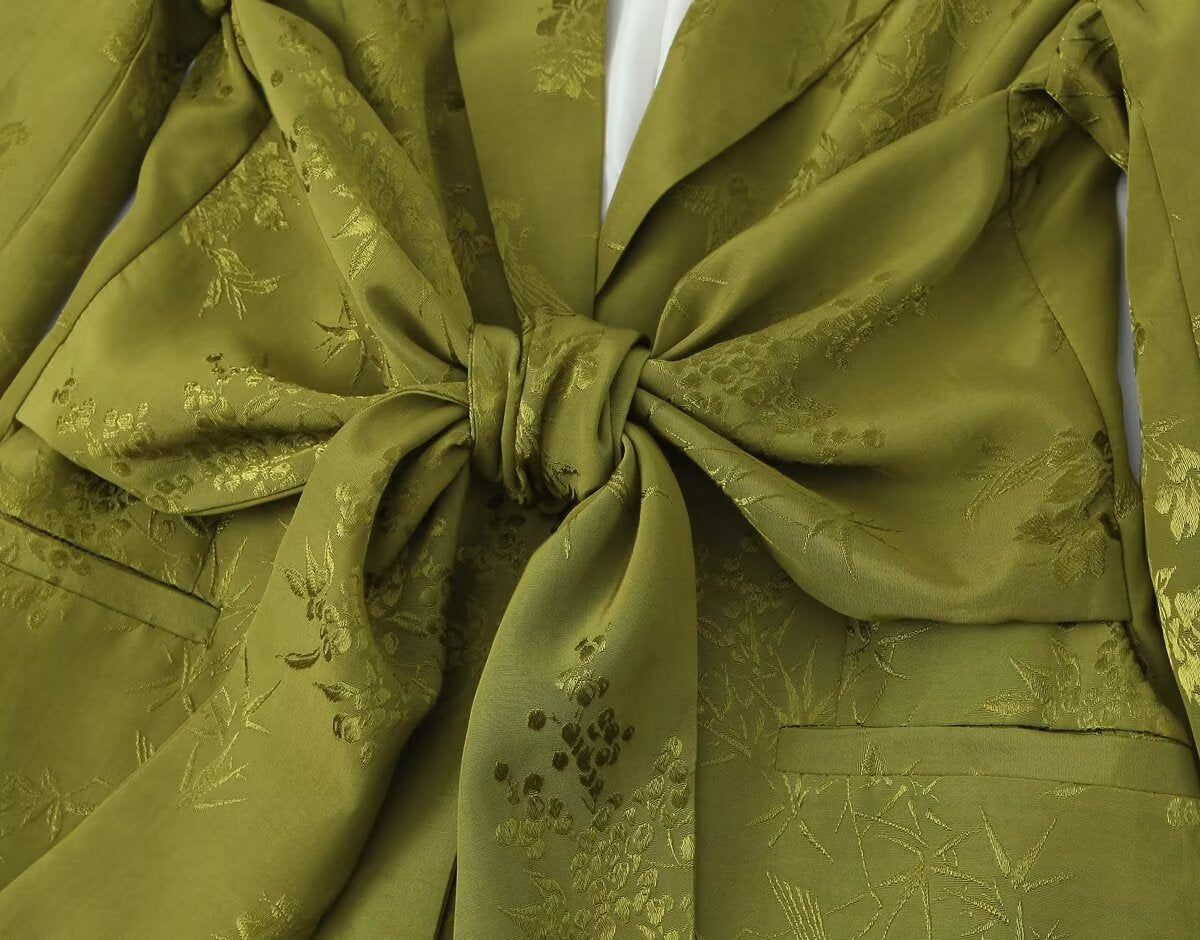 Jacquard Straight Leg Pants Bowknot Decoration Jacquard Blazer Set